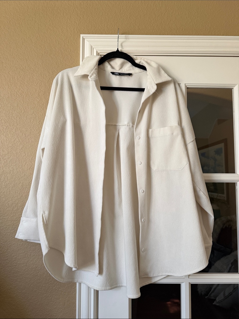 Zara Men Cream Lightweight Button-Front Shirt Jacket